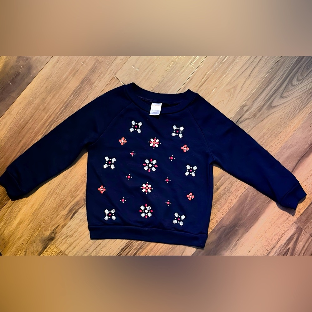 Gymboree Navy Sweater with Floral Gem Accents Toddler Girls Size XS (4)